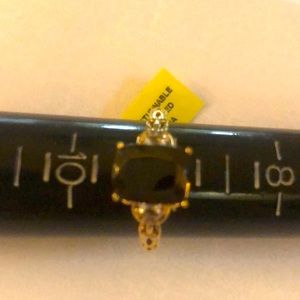 🦋💍Ring,BlackTourmaline emerald cut with zircon begets on either side 925STS22